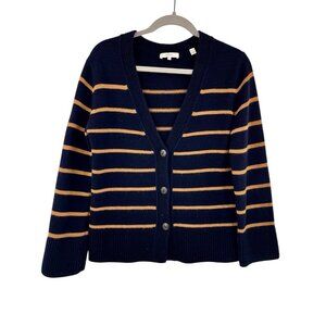 VINCE. Women's Navy Gold Stripe Cashmere/Wool V-Neck Button Sweater Cardigan XS